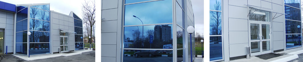 Остекление фасадов магазинов большими стеклопакетами Климовск